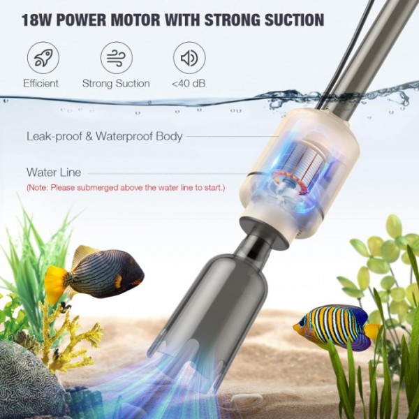 AKKEE Electric Aquarium Vacuum Gravel Cleaner: 6 in 1 Electric Fish Tank Gravel Vacuum Cleaning Tools Set for Change Water Wash Sand Water Filter and Water Circulation, 18W